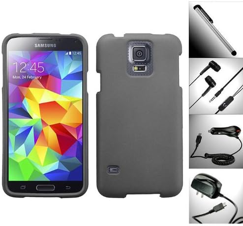 5 in 1 Superb Value Bundle for Samsung Galaxy S5 (2014 Edition) - 1 Gray Pure Solid Color Design Snap-On Hard Case + 1 Garnet House 4"L Silver Stylus Touch Screen Pen + 1 Random Color Handsfree Headset 3.5MM Stereo Earphone + 1 Travel / Home Wall Charger + 1 Car charger