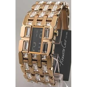 WOMENS KENNETH COLE STEEL GOLD DIGITAL DIAMOND LIKE DATE WATCH KC4632