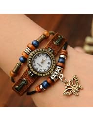 Genuine Quartz Retro Weave Wrap Around Leather Bracelet Lady Woman Wrist Watch