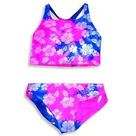 Angel Beach - Girls Plus Size 10/16 2-Piece Swimsuit, Fuschia, Purple