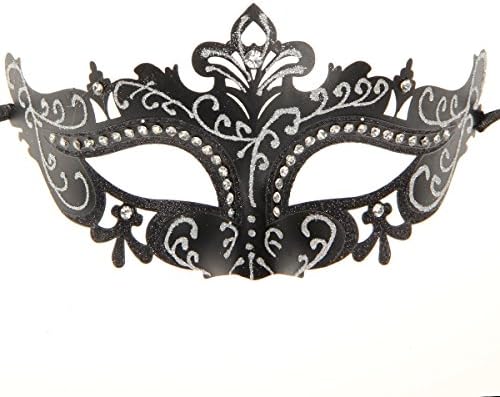 New Glitter Venetian Masquerade Elegant Face Mask With Crystal (Black)