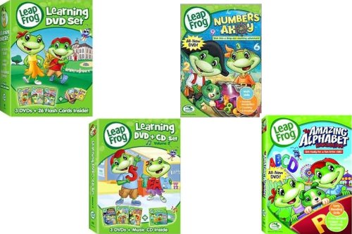 LeapFrog 8 DVDs plus CD and Flash Cards: Includes Learning Set #1: Letter Factory, Talking Words Factory, Let's Go to School with 26 Flash Cards. Plus Learning Set #2: Talking Words 2 (Code Word Caper), Math Circus & Math Adventure to the Moon with Music CD. Plus Numbers Ahoy and The Amazing Alphabet Amusement Park (Leap Frog)