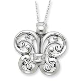 Sterling Silver Antiqued CZ Angel of Courage 18in Necklace