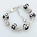 Long Way Women Silver Plated Snake Chain Black Maruno Glass Bead Flower Heart Charm Clasp Bracelet