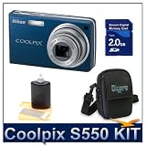 Nikon Coolpix S550 (Blue) Holiday Mega-savings bundle