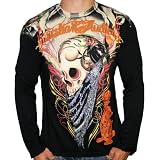 CHRISTIAN AUDIGIER Ed Hardy Skull Bandana Platinum Long Sleeve Mens T-Shirt Tee