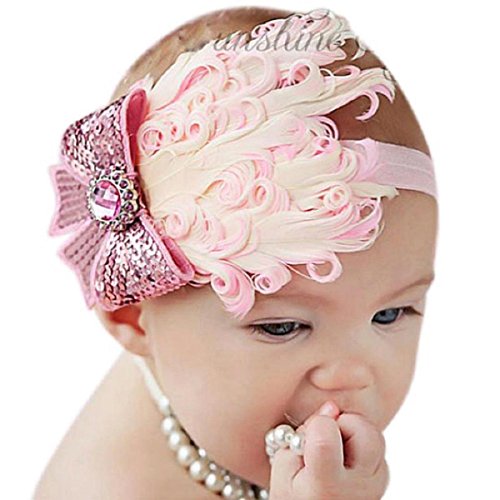 Baishitop Lovely Baby Girls Cotton Headband, Pink Feather Hairband Light Bow(1PC)