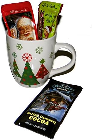 Gourmet Chocolate Cocoa, Salted Carmel Cocoa and Egg Nog Mix Gift Set in a Large Holiday Mug