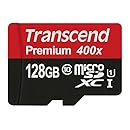 Transcend 128GB MicroSDXC Class10 UHS-1 Memory Card with Adapter 45 MB/s (TS128GUSDU1)