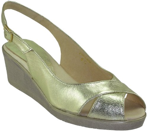 Andre Assous Hawaii Feather Weight Platinum Gold Comfort Wedge Sandals