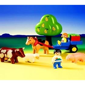Playmobil - 6620 - 1.2.3 -  enfants + Charettes + Animaux
