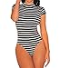 Shawhuwa Womens Sexy Striped Open Back Cap Sleeves Bodysuit M Black