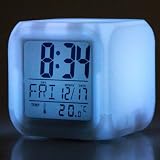 Neewer Glowing LED Change 7 Color Digital Alarm Clock and Temp