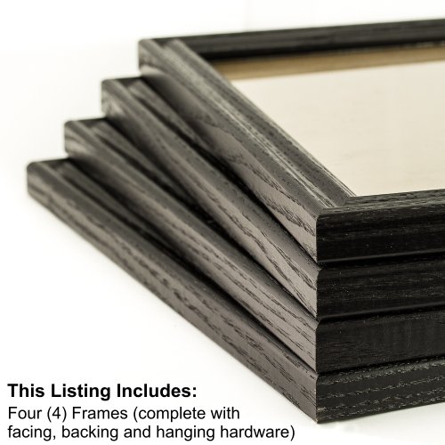 Craig Frames 200ASHBK 8.5 by 11-Inch Picture Frame 4-Piece Set, Real Wood, .76-Inch Wide, Black