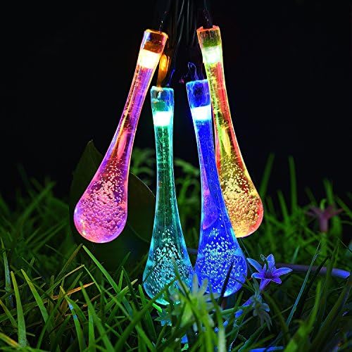 [21FT 30 LED 8MODE]Solar Powered Outdoor Icicle Water Drop String Lights, Huwaimi Colorful Fairy Raindrop Waterproof Christmas String Lights for Christmas Tree, Garden, Holiday, Wedding, Party Decor