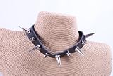 Black Adjustable Length Leather Choker Necklace with Multiple Spikes Basketball Wives Paparazzi