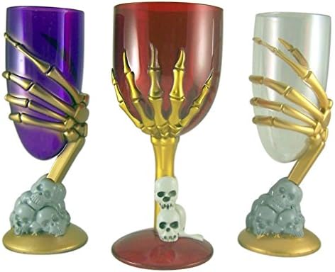 Set of 3 Skeleton Hand Goblet 6 and 8 Ounce Halloween Party Drinking Glasses