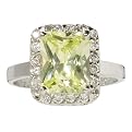Sterling Silver Light Green Emerald-Cut Cubic Zirconia Ring - 7