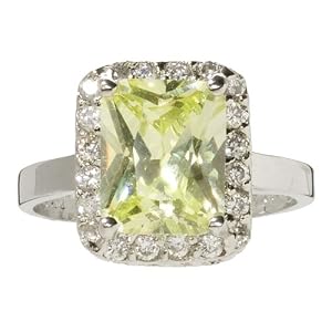 Buy Sterling Silver Light Green Emerald-Cut Cubic Zirconia Ring - 7