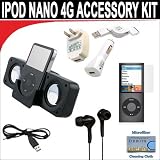8 pc. Accessory kit for iPod Nano 4G. Includes Black portable stereo speaker w/cable 3-in-1 iPod charging kit (1000mAH) Black Mini soft Earbuds Reusable Pre-Cut Screen Protector and a DBROTH Microfiber Cleaning Cloth