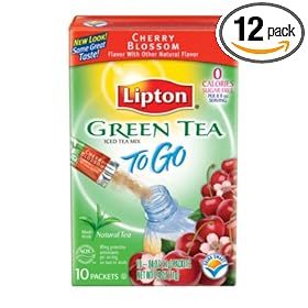 Lipton, Green Tea to Go, Cherry Blossom, 10-Count Boxes (Pack of 12)