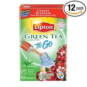 Lipton, Green Tea to Go, Cherry Blossom, 10-Count Boxes (Pack of 12)