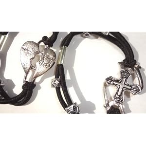 Hip Bracelets Set of 2 with Silver Pendants with Broken Heart & Cross
