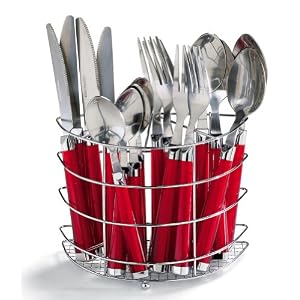 Red Handled Flatware Set With Caddy