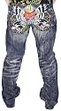 CHRISTIAN AUDIGIER Ed Hardy Mens Straight Leg Heartbreaker Tattoo Denim Jeans 34" Inseam