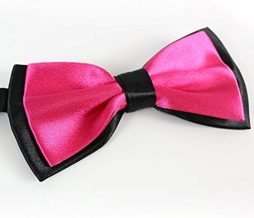 Wedding Party Mixed Design Adjustable Pre-Tied Mens Neck Tie Bowtie, Black &amp; Dark Pink