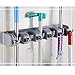 AFUNTA Mop and Broom Holder Wall Mounted Garden Storage Rack 5 Position with 6 Hooks Garage Holds up to 11 Tools