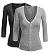 TL Women's Casual Slim fit 3/4 Sleeve Deep V Neck Button Down Kint Cardigan
