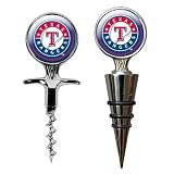 MLB Texas Rangers Stainless Steel Cork Screw and Wine Bottle Topper Set