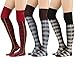 STYLEGAGA Womens Cable Check Stripe Pattern Over The Knee High Socks