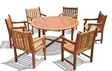 VIFAH V343SET1 English Garden Outdoor 7-Piece Dining Set with Round Table, Natural Wood Finish, 59 by 59 by 29-Inch