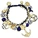 Chunky Nautical Navy Blue Goldtone Anchor Helm Sea Charm Bracelet, 8