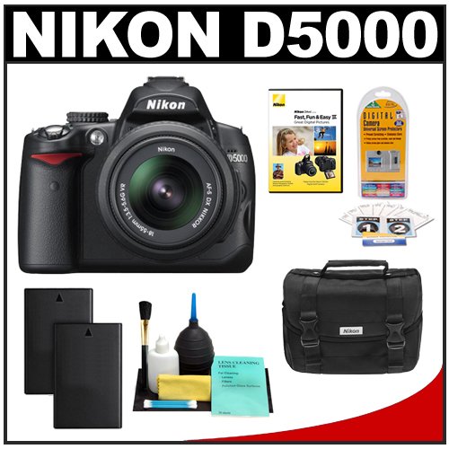 Nikon D5000 Digital SLR Camera w/ 18-55mm VR Lens + Two (2) Spare EN-EL9 Batteries + Case + LCD Protectors + Cleaning Kit