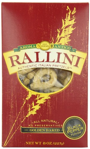 Aroma Antico Rallini Black Pepper Flavor, Italian Pretzels, 8-Ounces Boxes (Pack of 6)