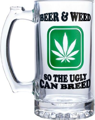 Pipe Magic 16 Oz (475 Ml) Etched Beer Mug "Beer and Weed so the Ugly Can Breed"