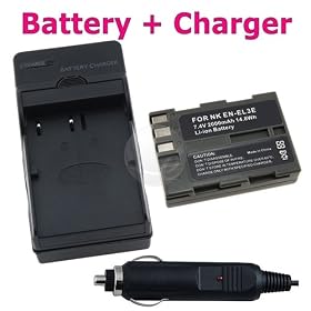 Nikon EN-EL3 Lithium-Ion Battery + Battery Charger with Car Adapter for Nikon Digital D80 / D90 / D700 / D300S SLR Camera