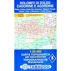 Dolomiti di Zoldo, Cadorine e Agordine: Wanderkarte Tabacco 025. 1:25000