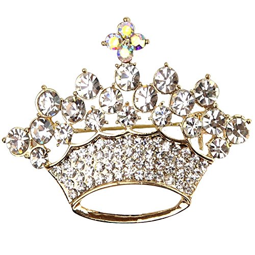 Seasofbeauty Beautiful Fashion Woman Rhinestone Crown Shape Brooch Pin For Party Gold