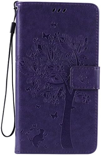 LG V10 Case [with Free Screen Protector],Asukaparadise PU Leather Flip Magnetic Closure Wallet [Card Slots] Stand Butterfly Tree Cat Impressed Design Case For LG V10