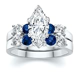 3.00 CT MARQUISE DIAMOND W ROUND BLUE SAPPHIRE RING SET