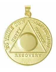 AA Alcoholics Anonymous 14k Gold, Large Recovery Medallion, Blank Center for Custom Engraving with Numbers or Initials