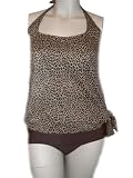 Womens Plus Size Tankini High Rise Briefs Bikini - Halter Swimsuit - Leopard Print