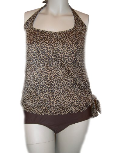 Womens Plus Size Tankini High Rise Briefs Bikini - Halter Swimsuit - Leopard Print product image