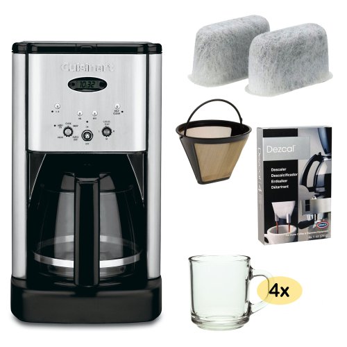Cuisinart DCC-1200 Brew Central Programmable Coffee Maker 12 Cup + Replacement Water Filters 2 Pack + Gold Tone Filter + Home Activated Coffee/ Espresso Descaler + 4 pcs 10oz ARC Handy Glass Coffe Mug Cuisinart DCC-1200 Brew Central Programmable Coffee Maker 12 Cup + Replacement Water Filters 2 Pack + Gold Tone Filter + Home Activated Coffee/ Espresso Descaler + 4 pcs 10oz ARC Handy Glass Coffe Mug