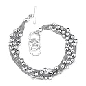 Flamboyant Elegance: Sterling Silver Designer Inspired Multi Curb Chain Toggle Bar Bracelet with Silver Beads