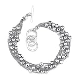 Flamboyant Elegance: Sterling Silver Designer Inspired Multi Curb Chain Toggle Bar Bracelet with Silver Beads